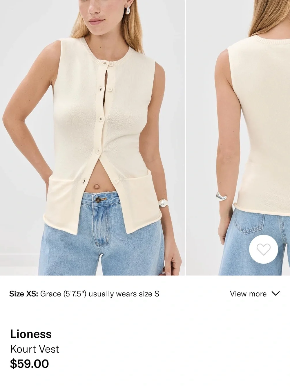 Lioness Cream Button-Front Sleeveless Knit Vest